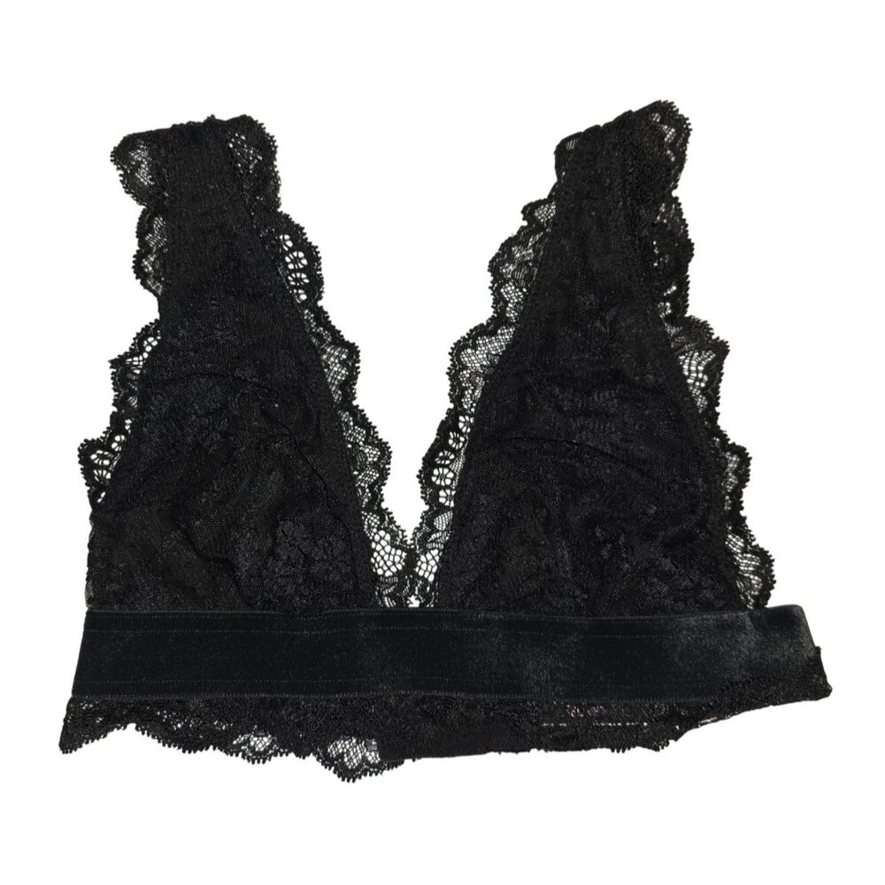 Victorias Secret‎ Black Lace Bralette With Velvet Band Adjustable Straps SMALL